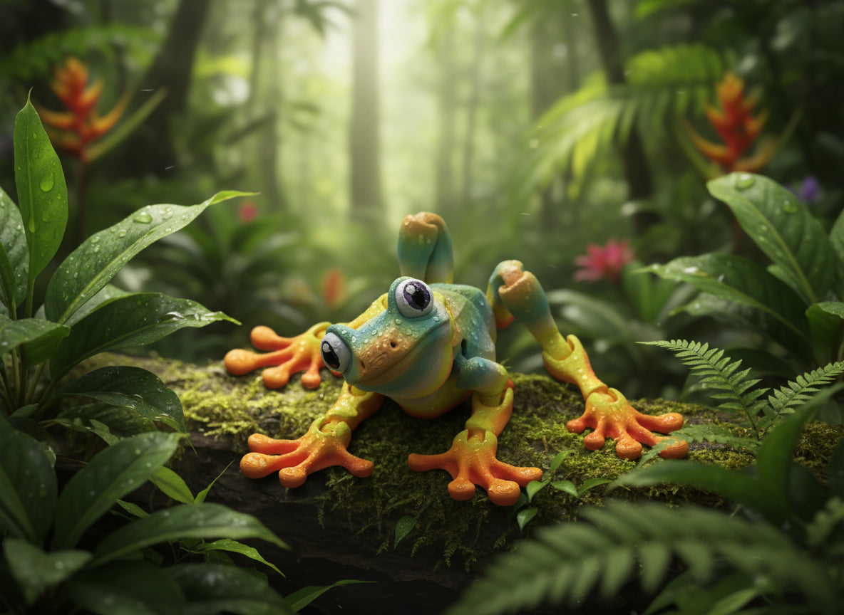 Orange yellow blue tree frog