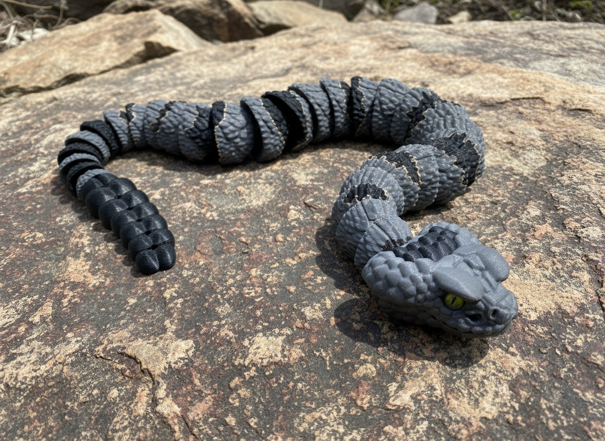 Banded Rock Rattlesnake With working Rattle and Opening mouth with pull out fangs